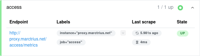 Prometheus target 'access' showing state as UP